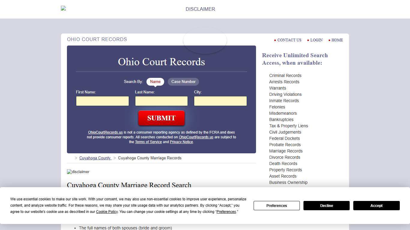 Cuyahoga County Marriage Records OhioCourtRecords.us