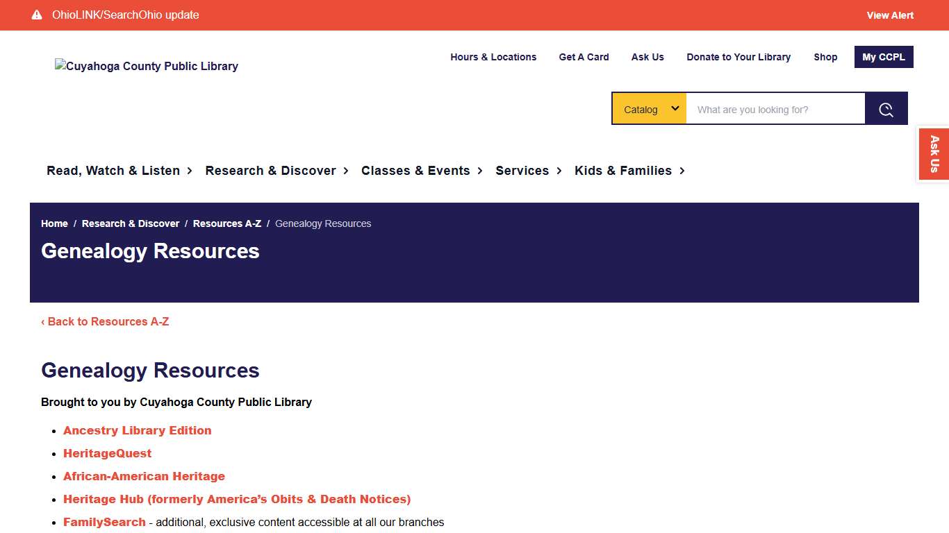 Research Discover - Cuyahoga County Public Library