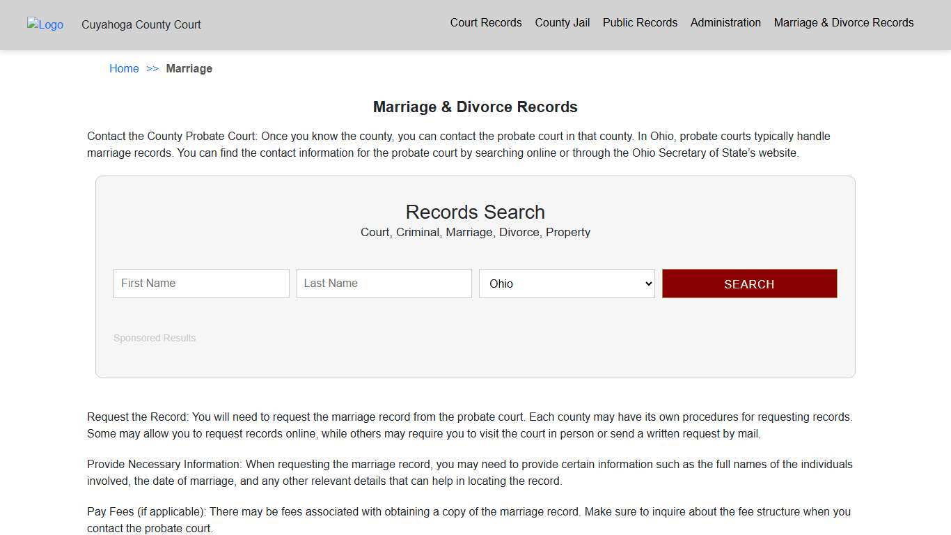 Marriage & Divorce Records Cuyahoga OH County Court